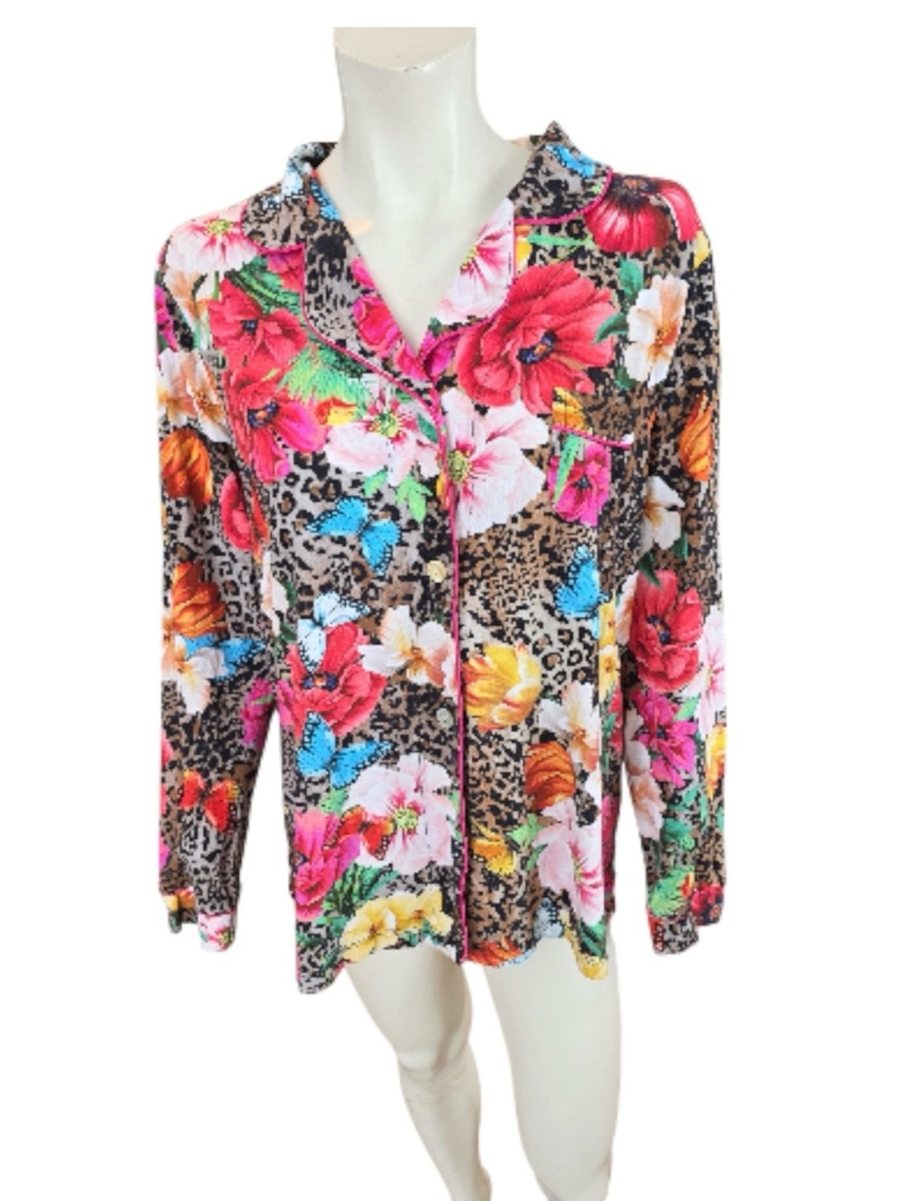 🌸 Johnny Was Sandra Long Pajama Set – Bohemian Floral Leopard Lounge Set – XL